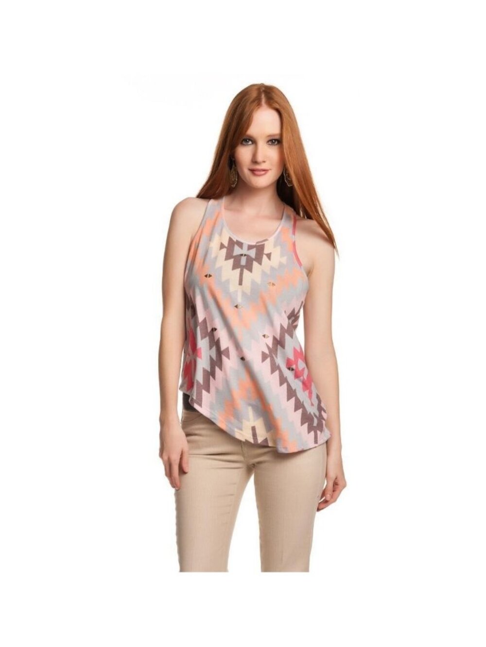 Townsen Navajo Print Racer Back Tank Multi Tribal Top Studded Metal NWT
